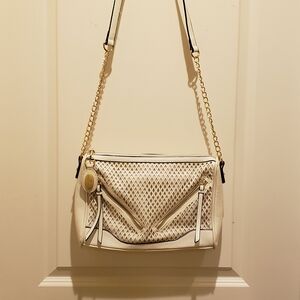 Elegant White Springs Crossbody Bag With Faux Woven Front